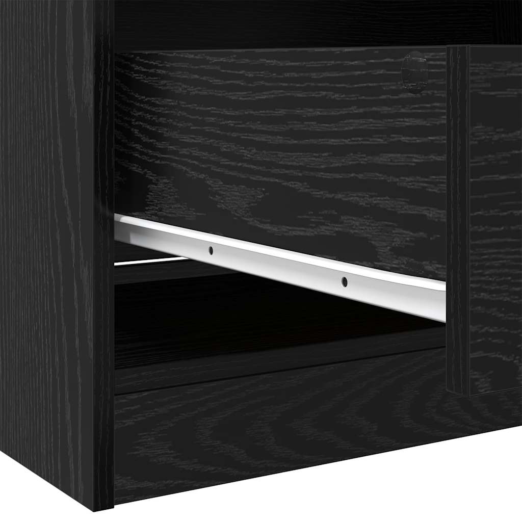 Kleiderschrank Offen mit 2 Schubladen aus Holzwerkstoff Schwarz Eiche 80 x 50 x 200 cm