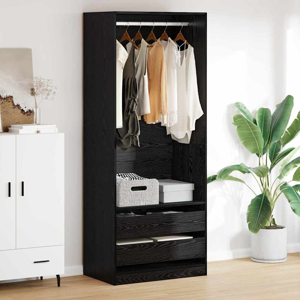 Kleiderschrank Offen mit 2 Schubladen aus Holzwerkstoff Schwarz Eiche 80 x 50 x 200 cm