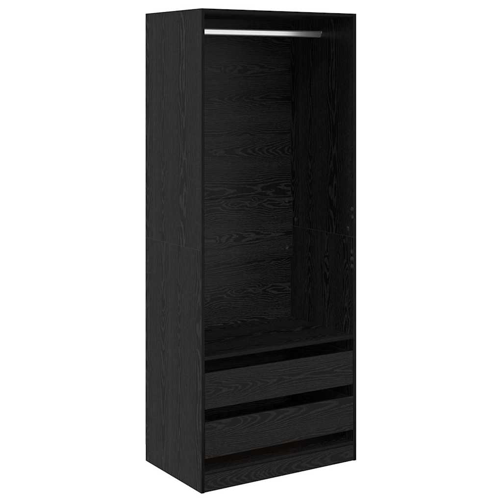 Kleiderschrank Offen mit 2 Schubladen aus Holzwerkstoff Schwarz Eiche 80 x 50 x 200 cm