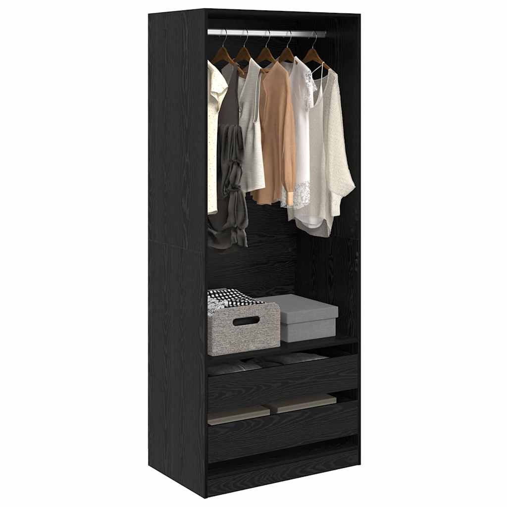 Kleiderschrank Offen mit 2 Schubladen aus Holzwerkstoff Schwarz Eiche 80 x 50 x 200 cm