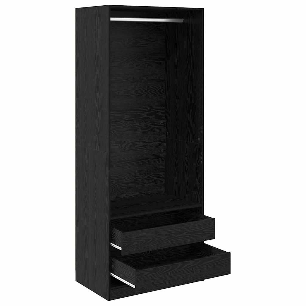 Kleiderschrank Offen mit 2 Schubladen aus Holzwerkstoff Schwarz Eiche 80 x 50 x 200 cm