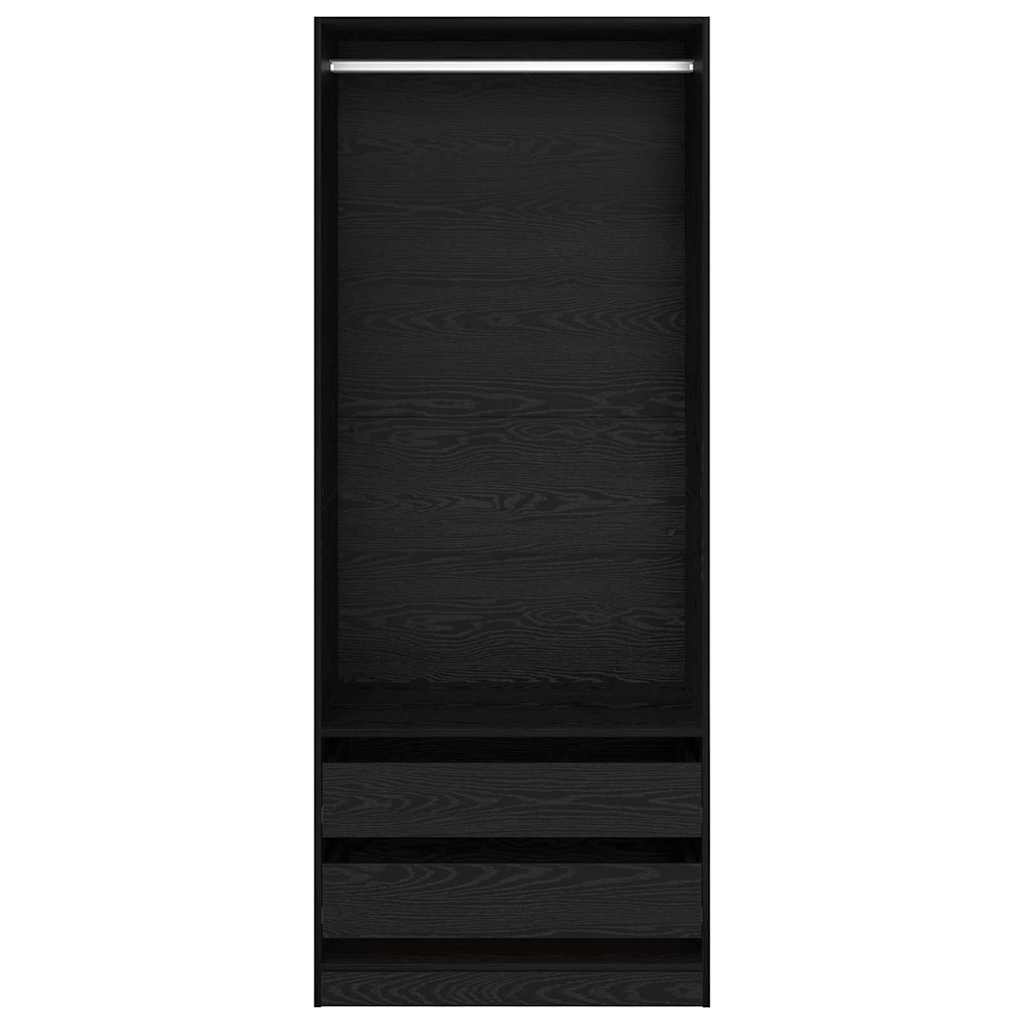 Kleiderschrank Offen mit 2 Schubladen aus Holzwerkstoff Schwarz Eiche 80 x 50 x 200 cm