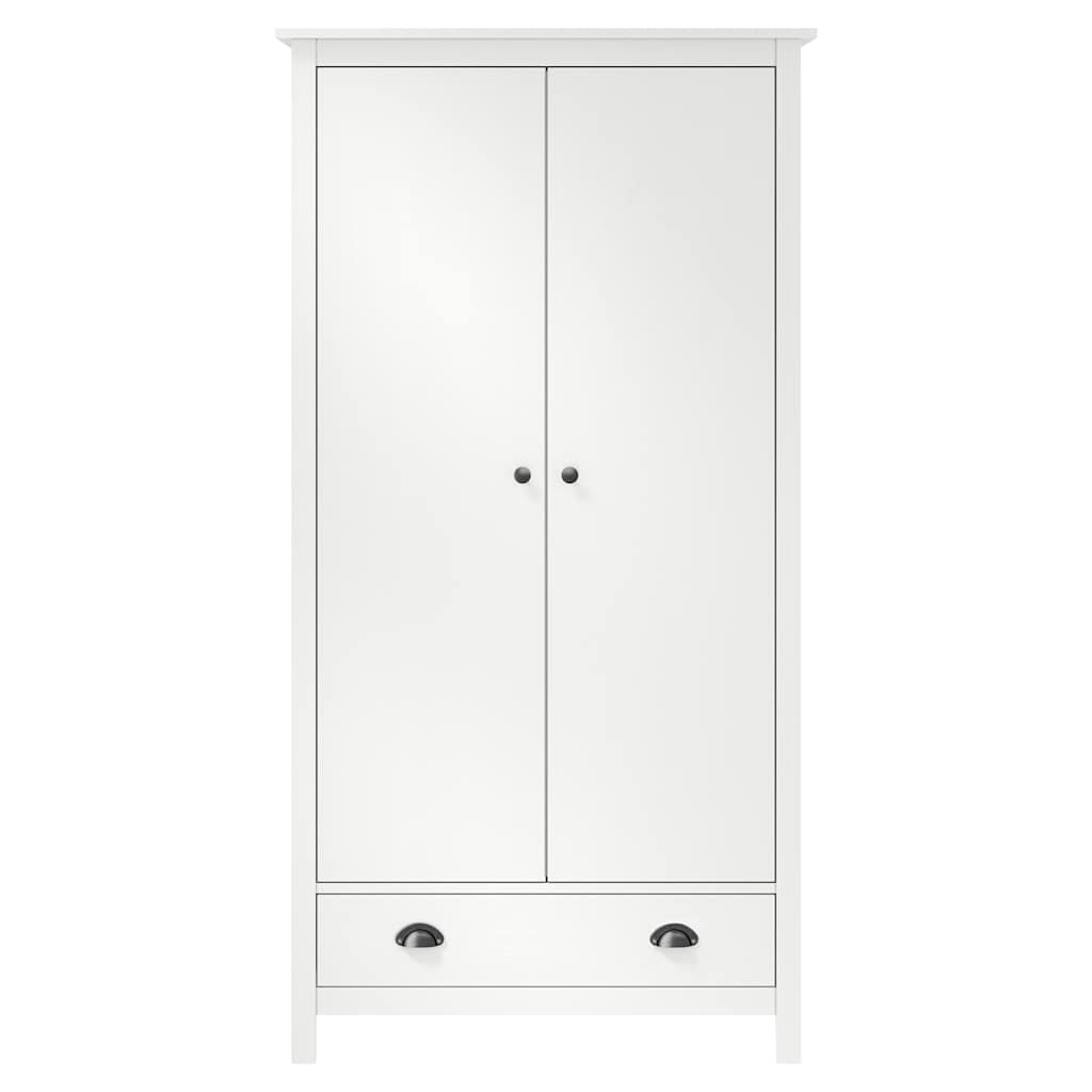 Kleiderschrank 2 Türen mit Schublade Kiefernholz Massiv Weiß 89 x 50 x 170 cm