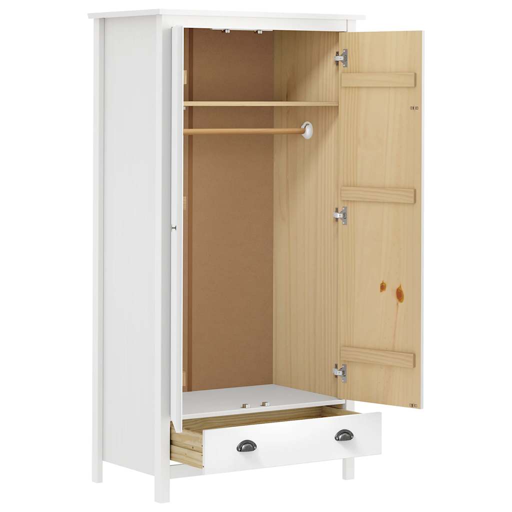 Kleiderschrank 2 Türen mit Schublade Kiefernholz Massiv Weiß 89 x 50 x 170 cm