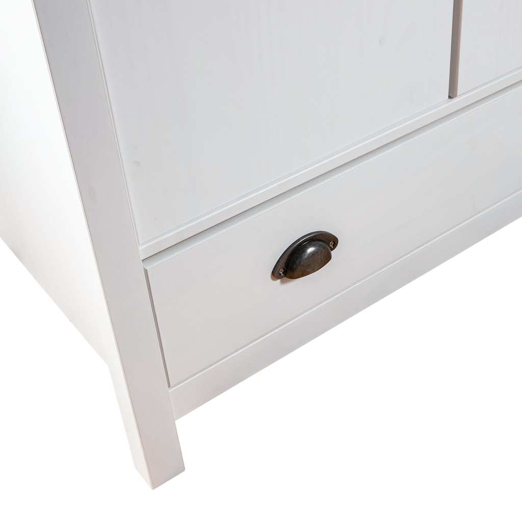 Kleiderschrank 2 Türen mit Schublade Kiefernholz Massiv Weiß 89 x 50 x 170 cm