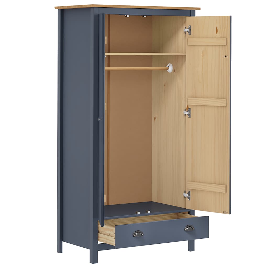 Kleiderschrank 2 Türen mit Schublade Kiefernholz Massiv Dunkelgrau 89 x 50 x 170 cm