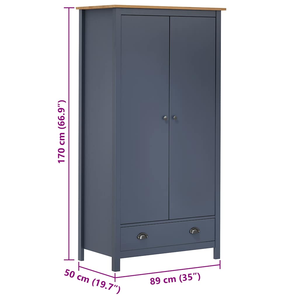 Kleiderschrank 2 Türen mit Schublade Kiefernholz Massiv Dunkelgrau 89 x 50 x 170 cm