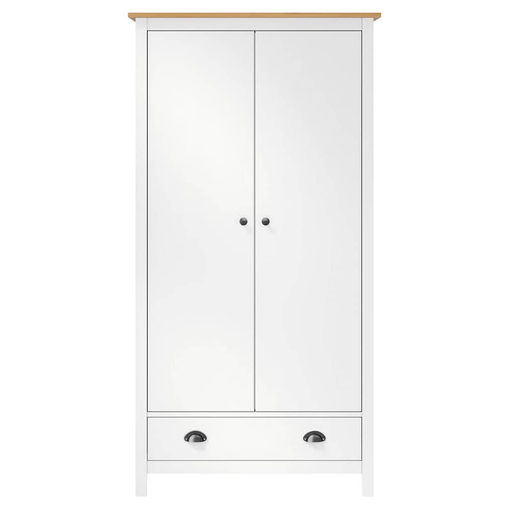 Kleiderschrank 2 Türen mit Schublade Kiefernholz Massiv Weiß und Braun 89 x 50 x 170 cm