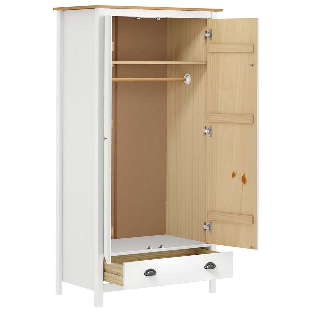 Kleiderschrank 2 Türen mit Schublade Kiefernholz Massiv Weiß und Braun 89 x 50 x 170 cm