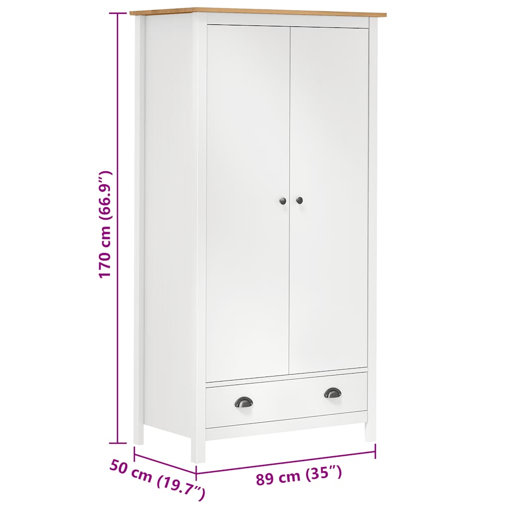 Kleiderschrank 2 Türen mit Schublade Kiefernholz Massiv Weiß und Braun 89 x 50 x 170 cm