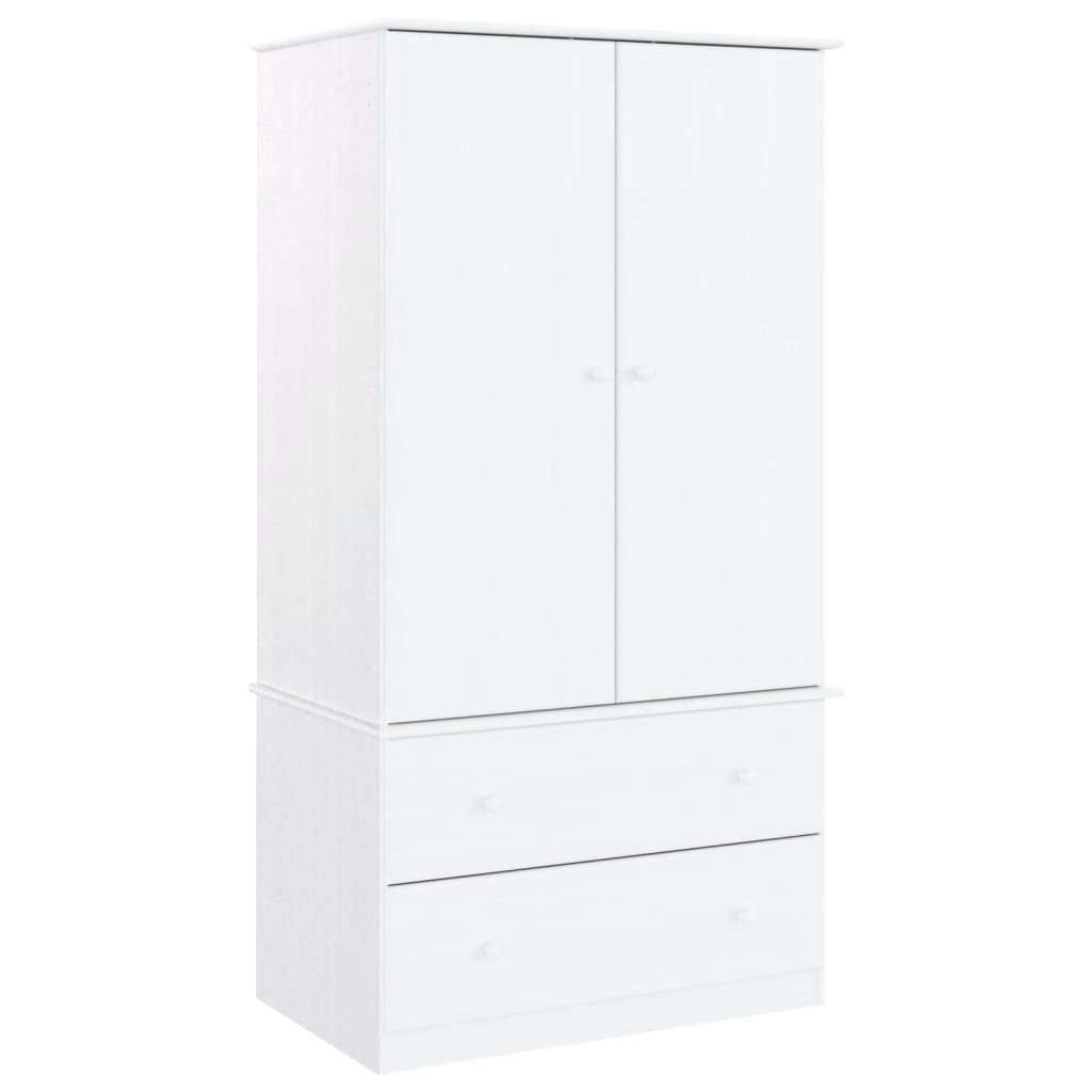 Kleiderschrank mit Schubladen aus Kiefernholz Massiv Weiß 90 x 55 x 170 cm