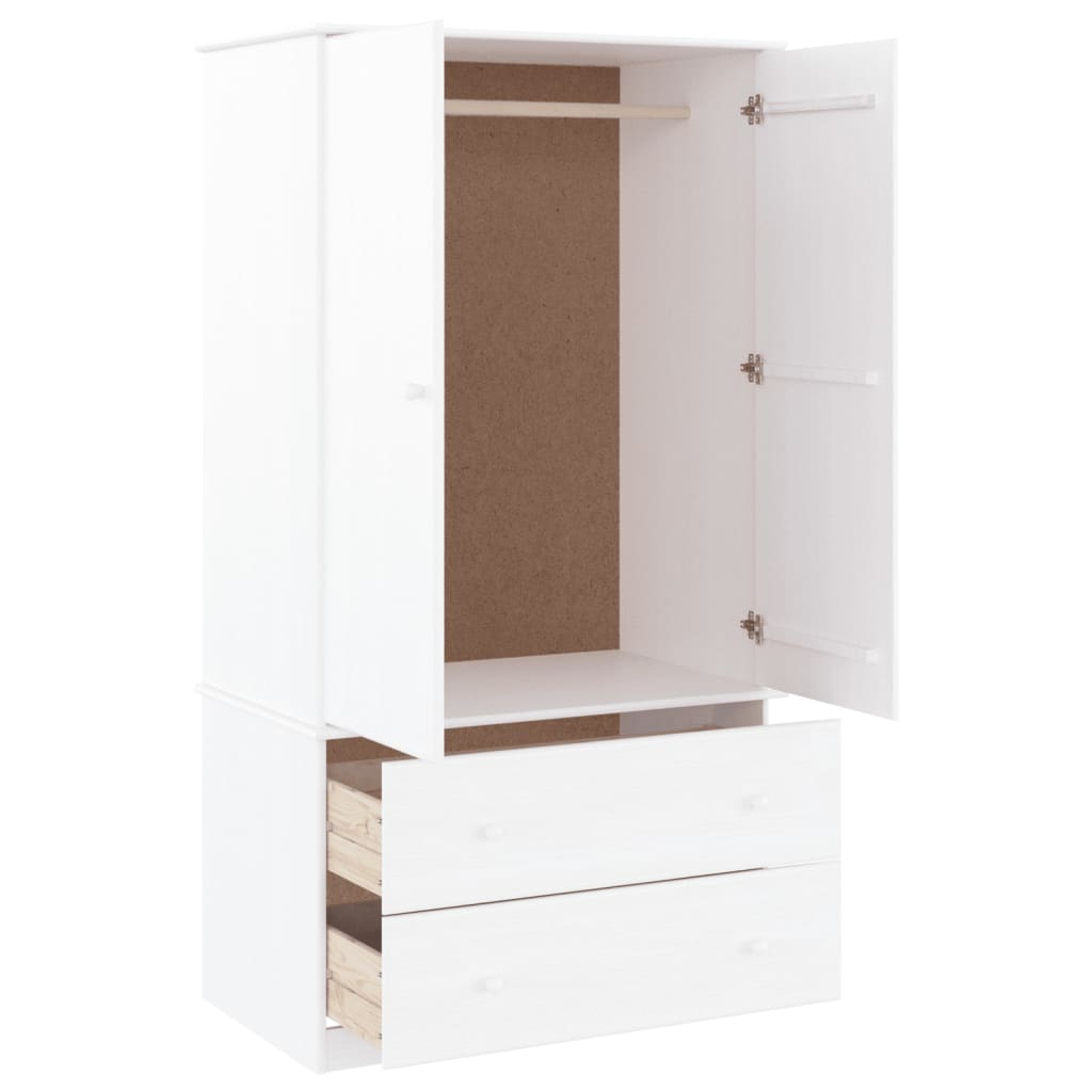 Kleiderschrank mit Schubladen aus Kiefernholz Massiv Weiß 90 x 55 x 170 cm