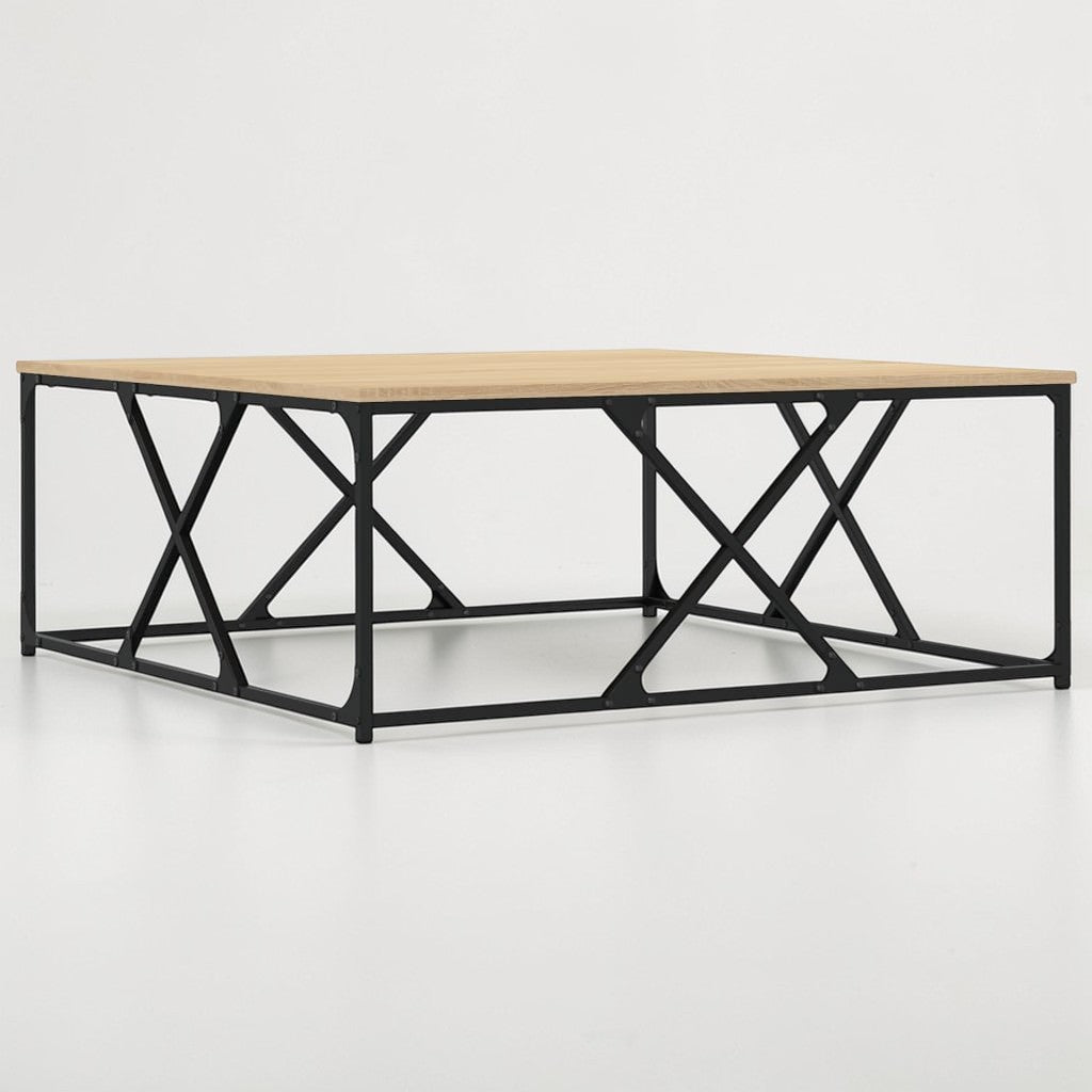 Moderner Wohnzimmertisch aus Holzwerkstoff mit Stahlbeinen - 100×100×40 cm, modernes Design in Sonoma Eiche