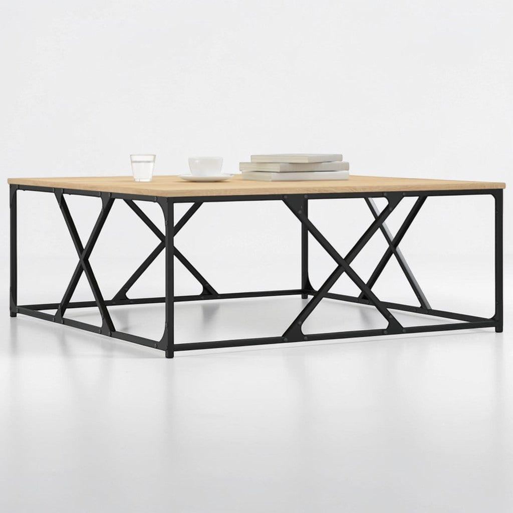 Moderner Wohnzimmertisch aus Holzwerkstoff mit Stahlbeinen - 100×100×40 cm, modernes Design in Sonoma Eiche