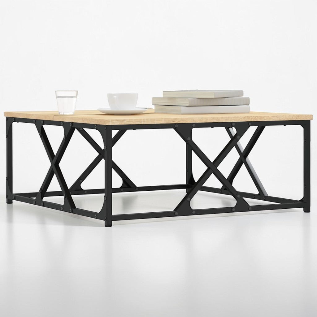 Moderner Wohnzimmertisch aus Holzwerkstoff mit Stahlbeinen - 70×70×30 cm, modernes Design in Sonoma Eiche