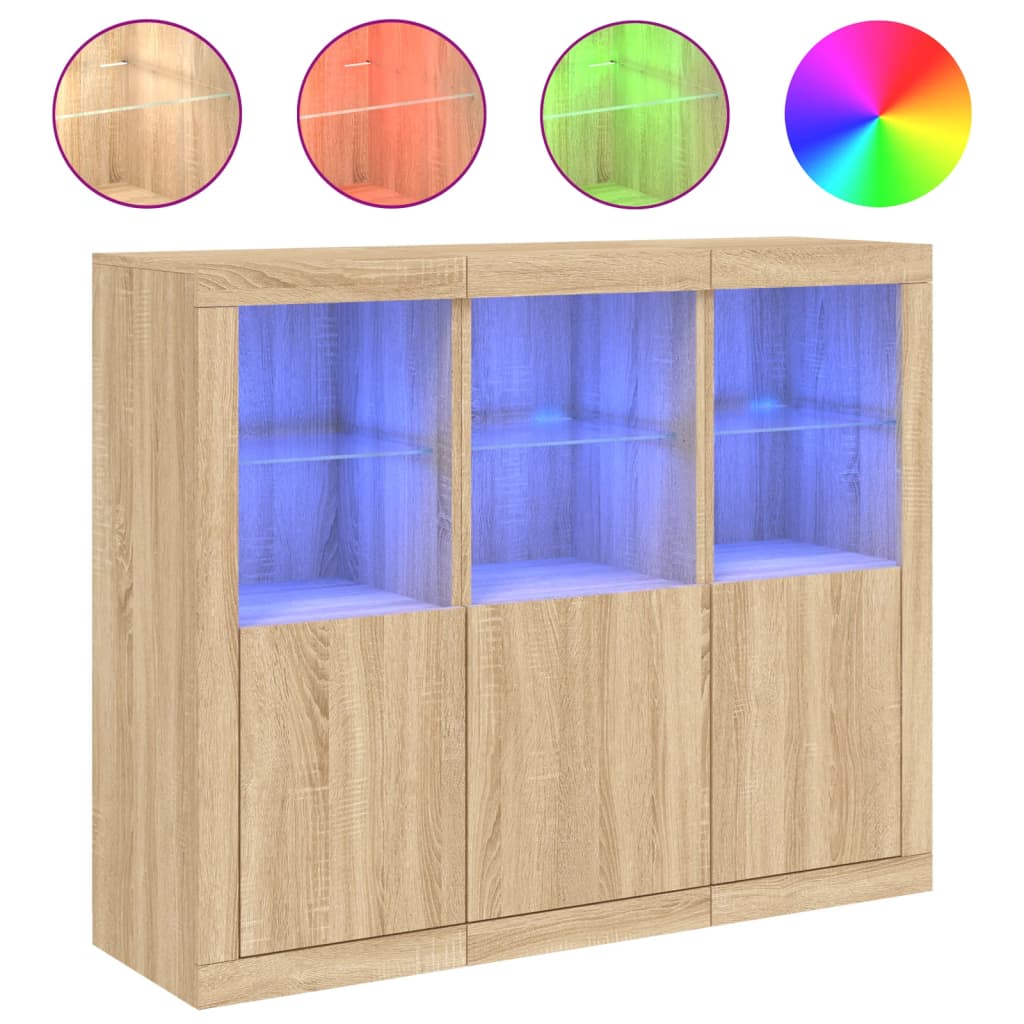 Sideboards Mit Led-Leuchten 3 Stk. Sonoma-Eiche Holzwerkstoff