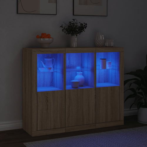 Sideboards Mit Led-Leuchten 3 Stk. Sonoma-Eiche Holzwerkstoff