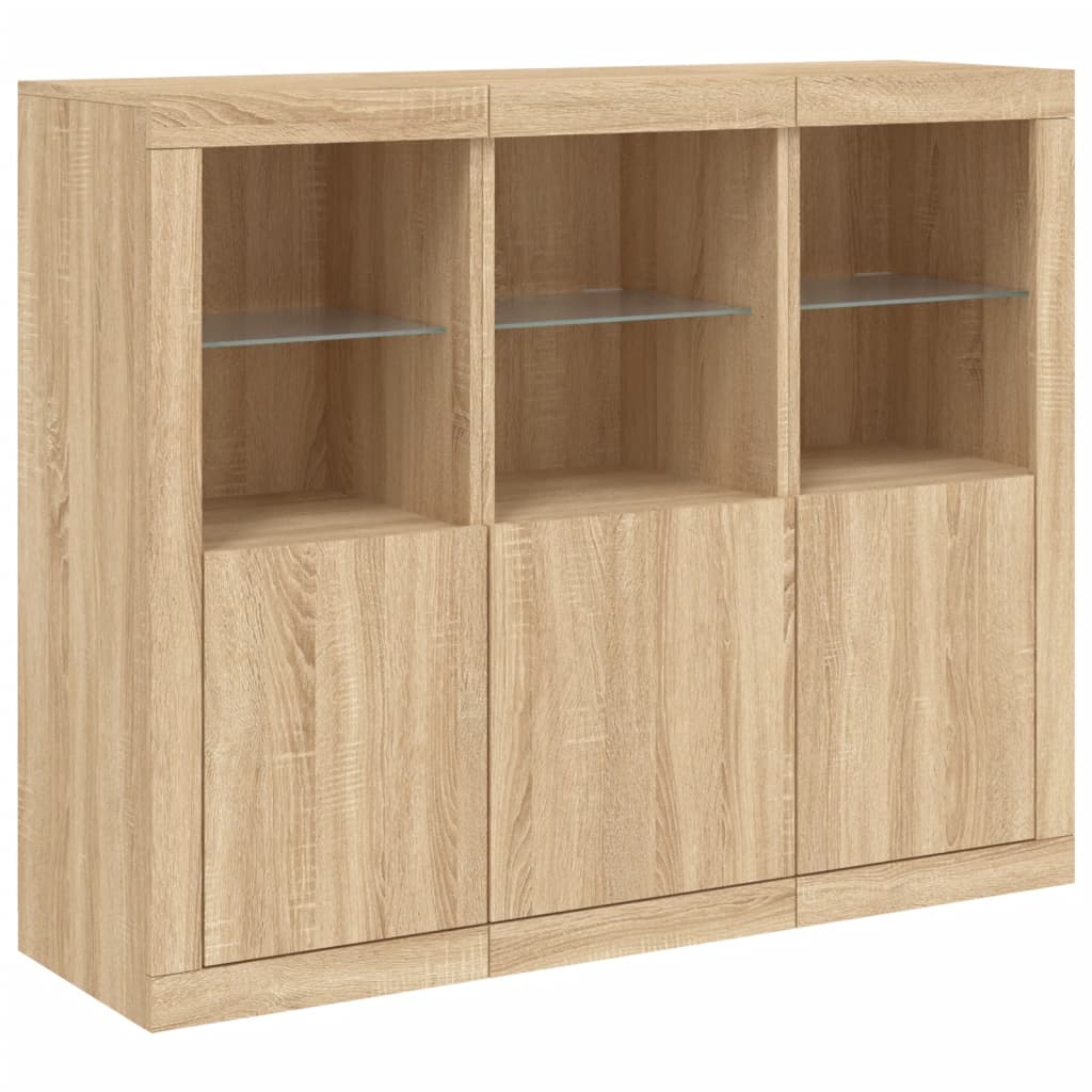Sideboards Mit Led-Leuchten 3 Stk. Sonoma-Eiche Holzwerkstoff