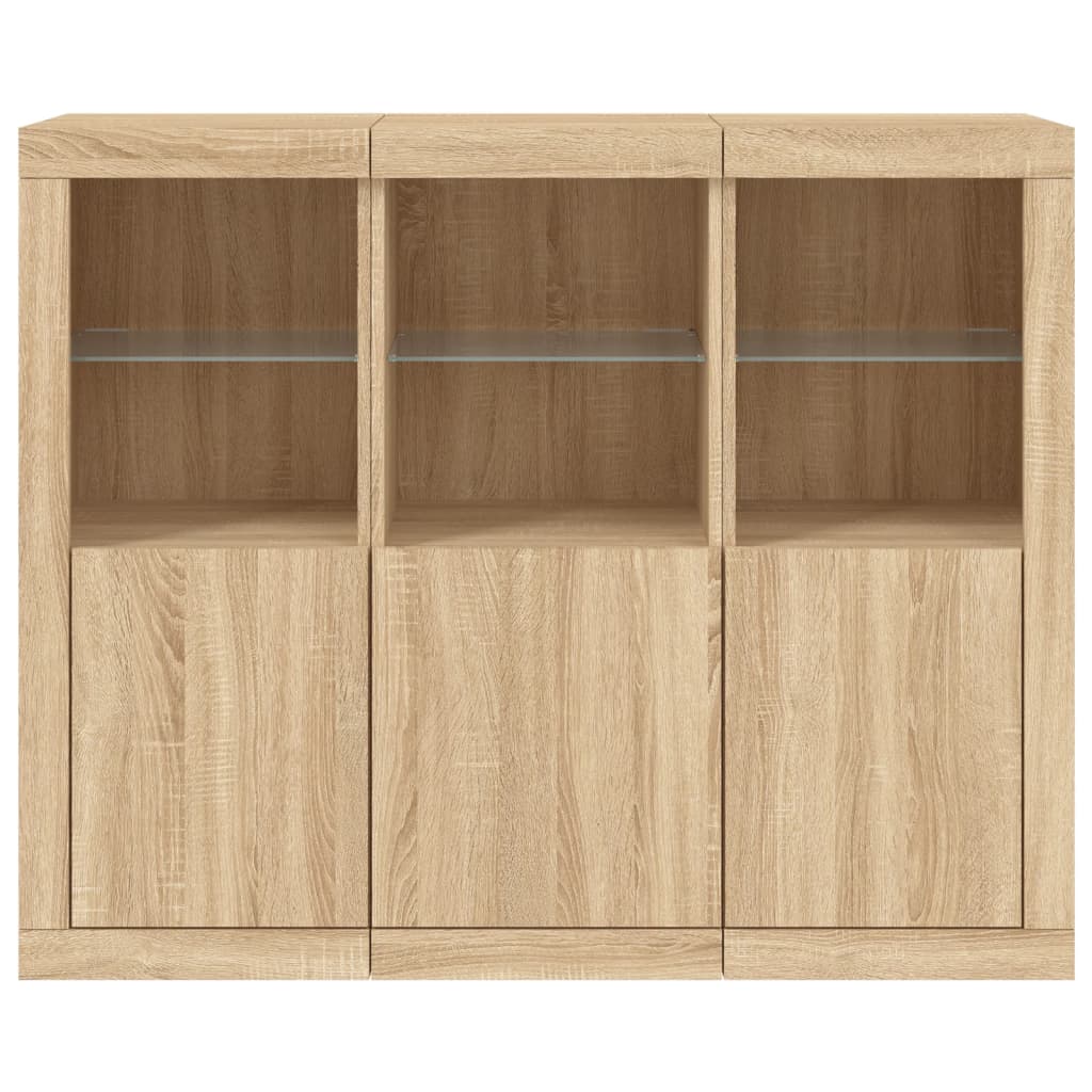 Sideboards Mit Led-Leuchten 3 Stk. Sonoma-Eiche Holzwerkstoff