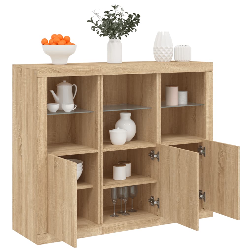Sideboards Mit Led-Leuchten 3 Stk. Sonoma-Eiche Holzwerkstoff