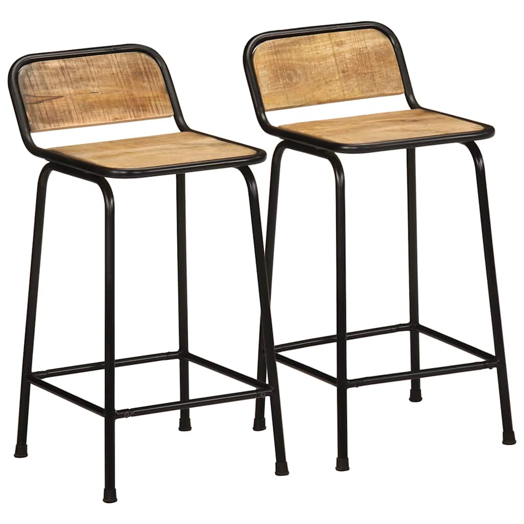 Barhocker 2 Stk. 46X35,5X80 Cm Raues Mango Massivholz
