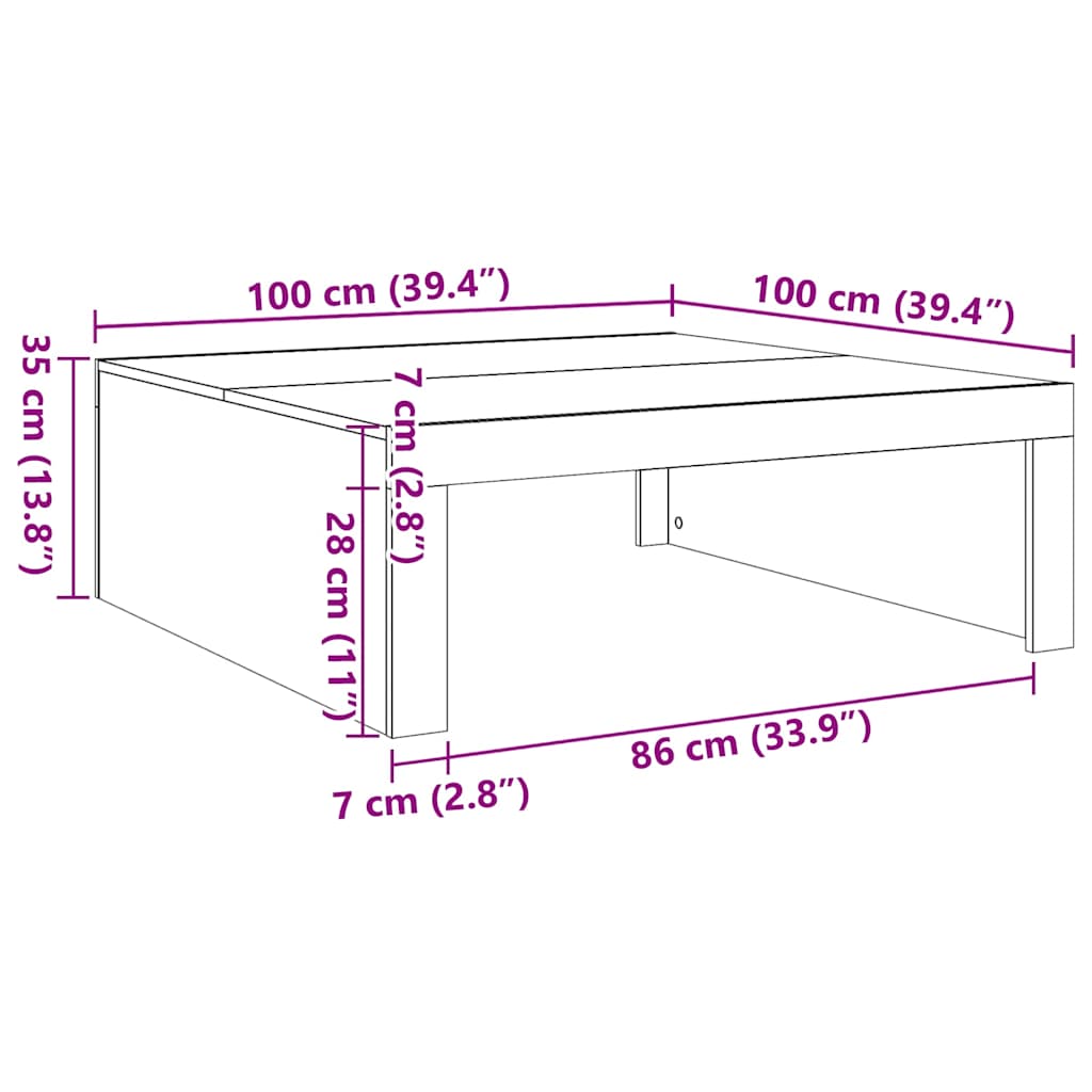 Quadratischer Wohnzimmertisch in Altholz – 100×100×35 cm, robust & modern