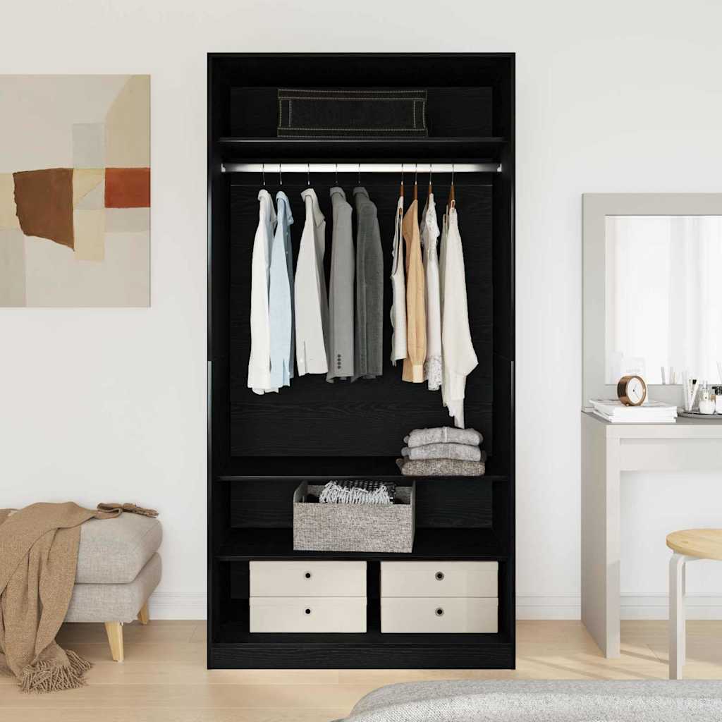 Kleiderschrank Offen mit 3 Regalen aus Holzwerkstoff Schwarz Eiche 100 x 50 x 200 cm