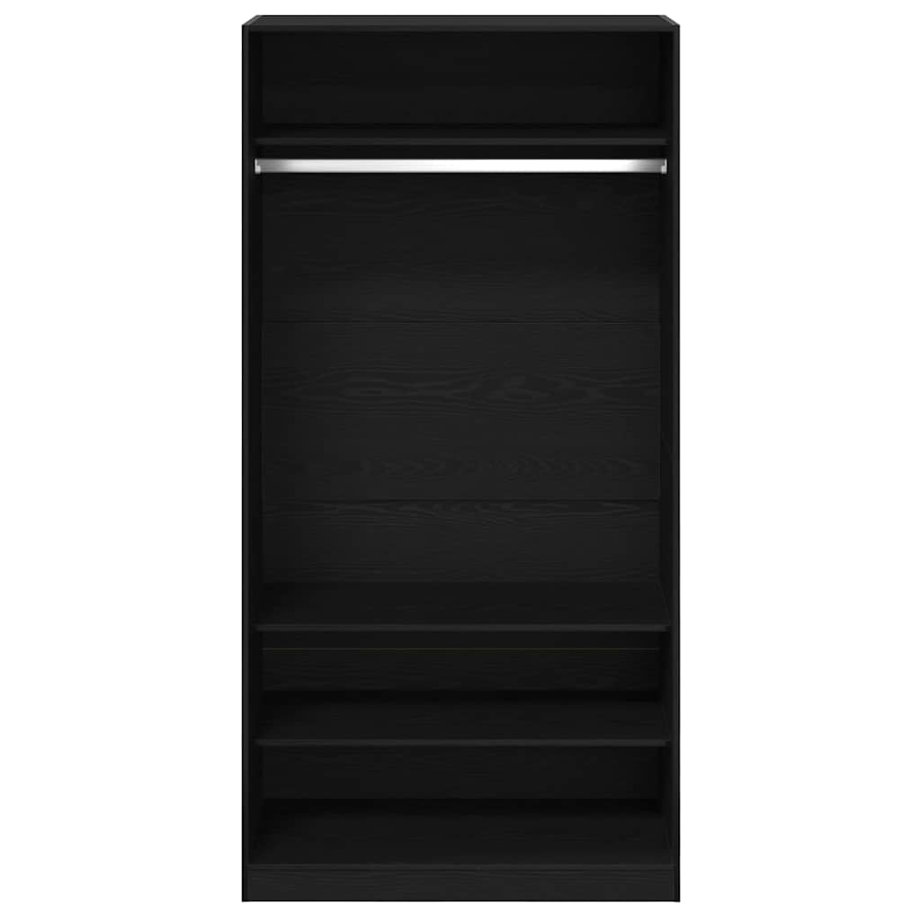 Kleiderschrank Offen mit 3 Regalen aus Holzwerkstoff Schwarz Eiche 100 x 50 x 200 cm