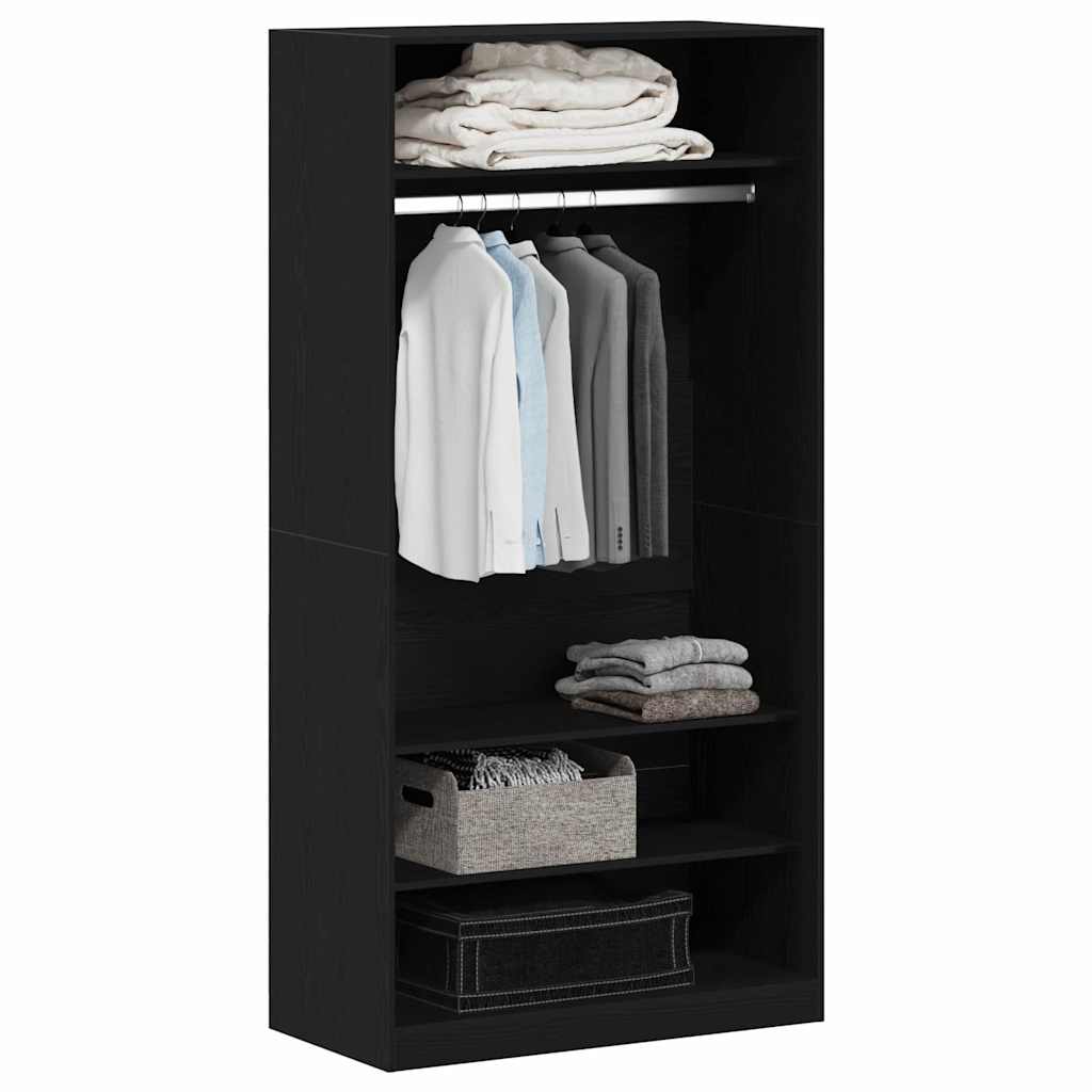 Kleiderschrank Offen mit 3 Regalen aus Holzwerkstoff Schwarz Eiche 100 x 50 x 200 cm