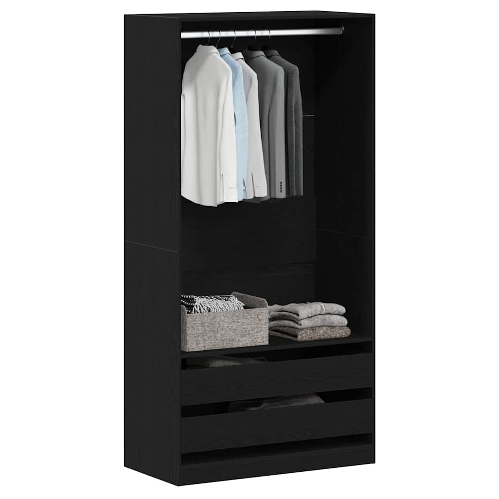 Kleiderschrank Offen mit 2 Schubladen aus Holzwerkstoff Schwarz Eiche 100 x 50 x 200 cm