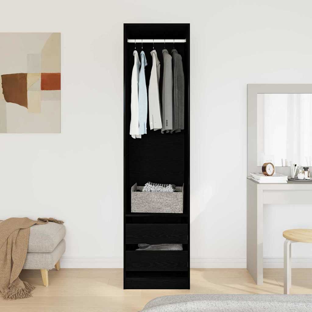 Kleiderschrank Offen mit 2 Schubladen aus Holzwerkstoff Schwarz Eiche 50 x 50 x 200 cm