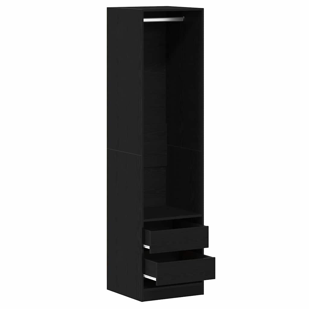 Kleiderschrank Offen mit 2 Schubladen aus Holzwerkstoff Schwarz Eiche 50 x 50 x 200 cm