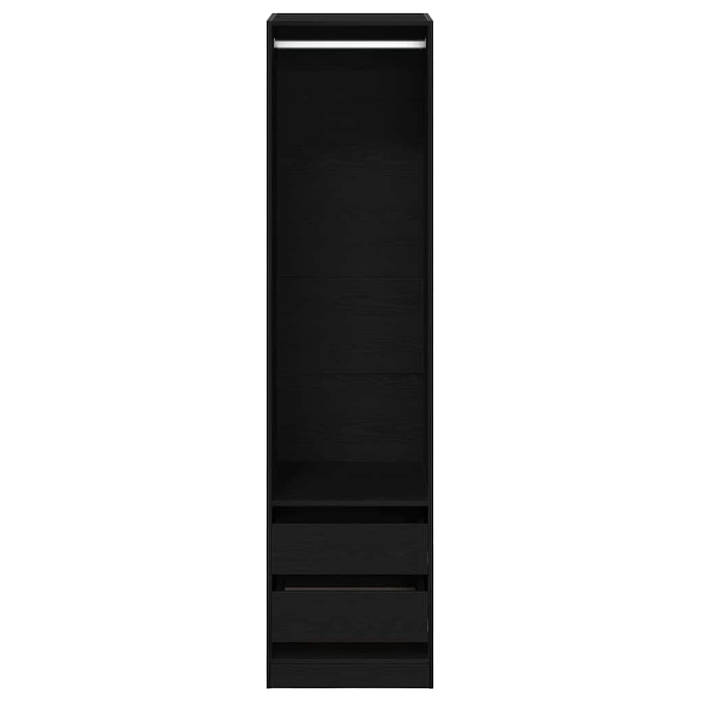 Kleiderschrank Offen mit 2 Schubladen aus Holzwerkstoff Schwarz Eiche 50 x 50 x 200 cm