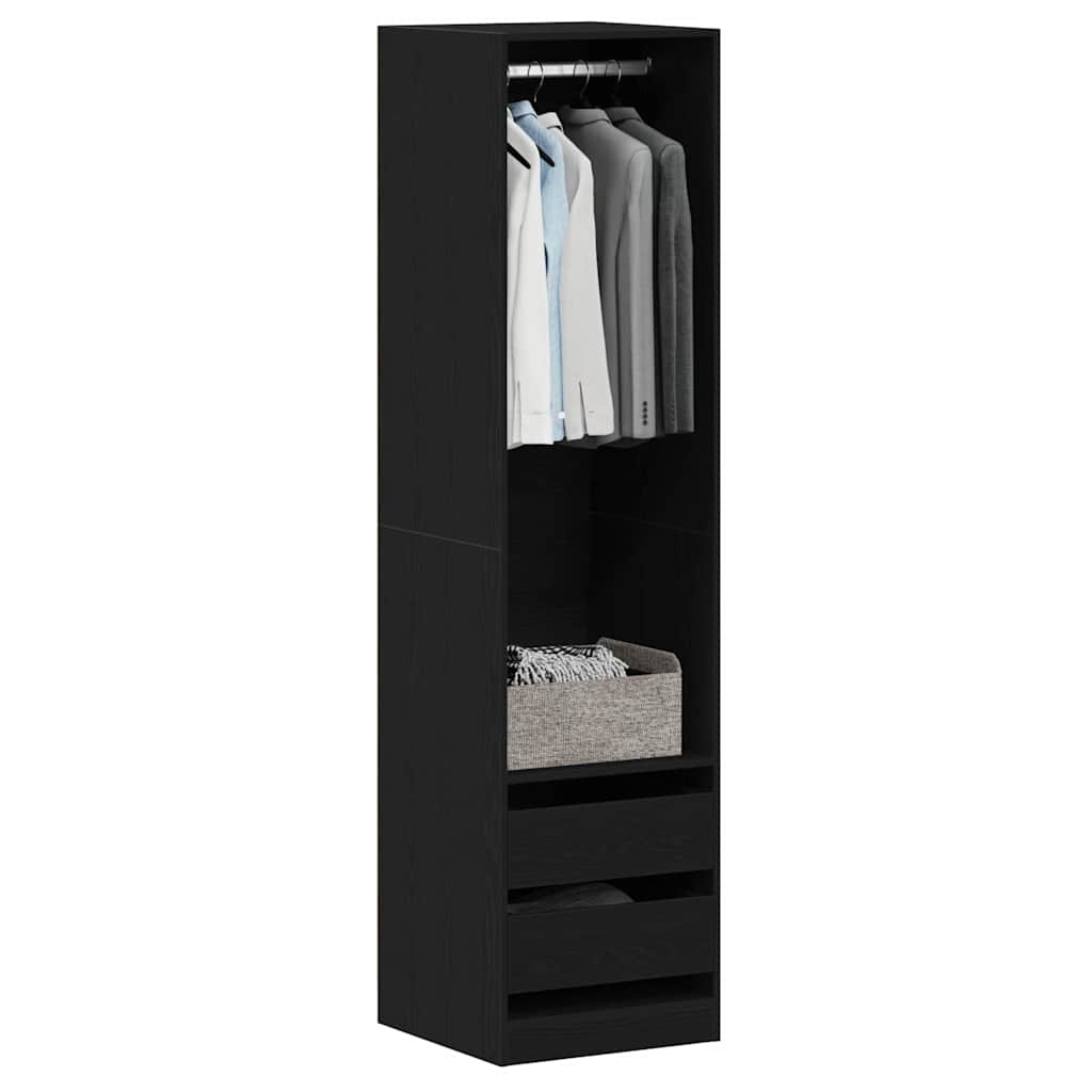 Kleiderschrank Offen mit 2 Schubladen aus Holzwerkstoff Schwarz Eiche 50 x 50 x 200 cm