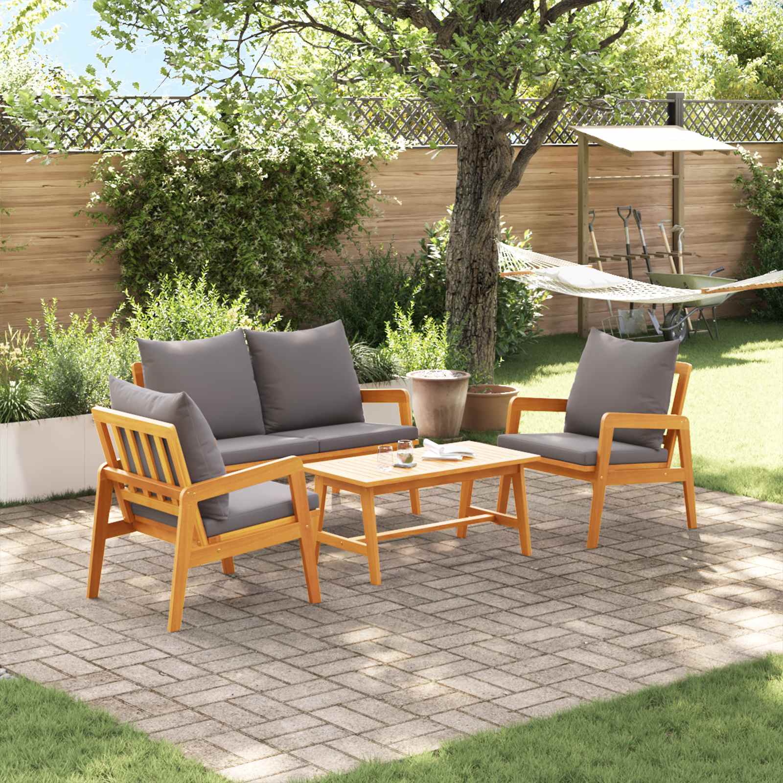 Bistrogarnitur Mit Kissen 3 Pcs Braun Massivholz Akazie