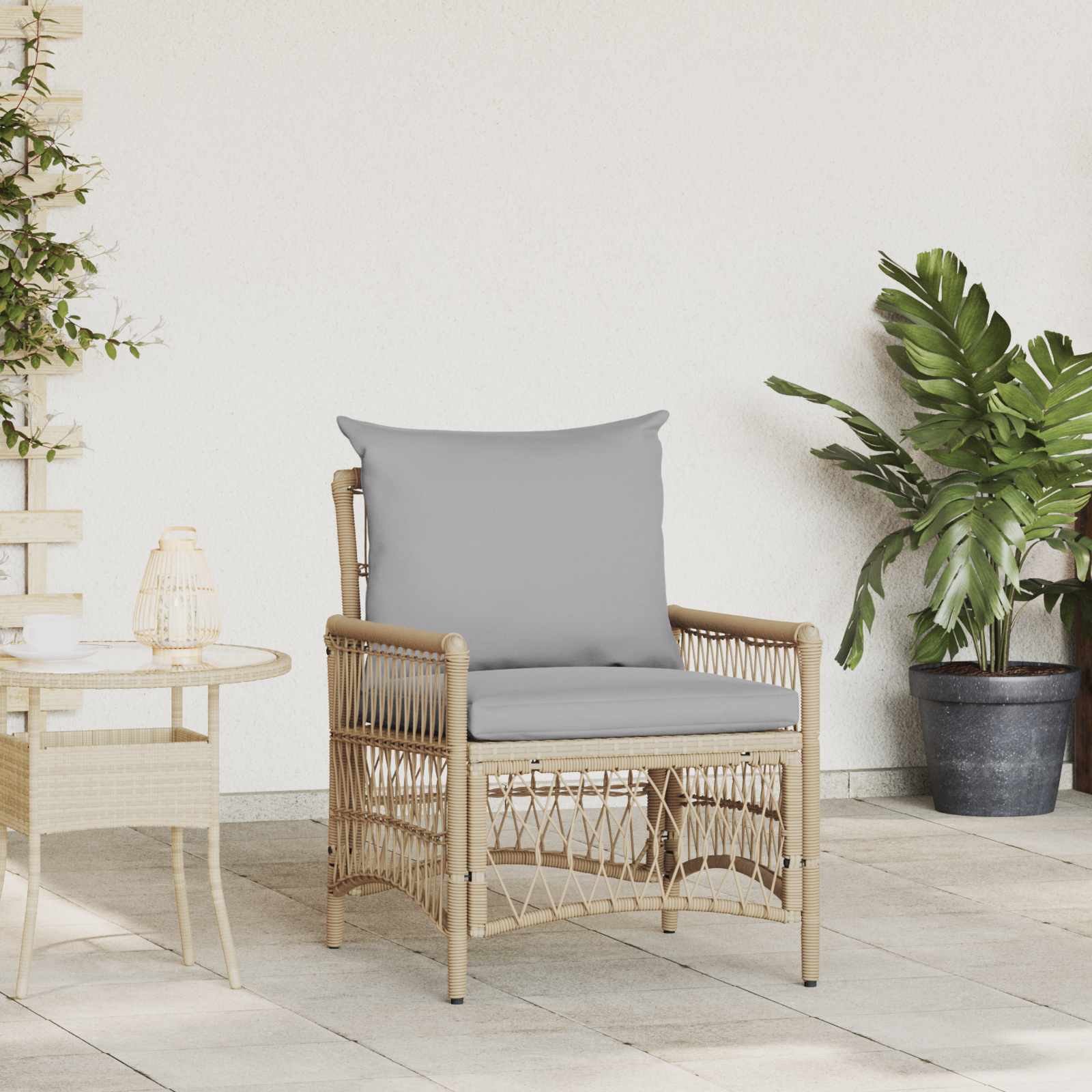 Gartenstuhl Mit Kissen Beige 73 X 61 X 77 Cm Poly-Rattan