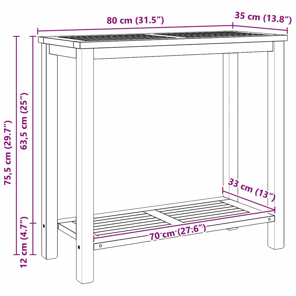 Konsolentisch Braun 85 X 35 X 75 Cm Massivholz Teak