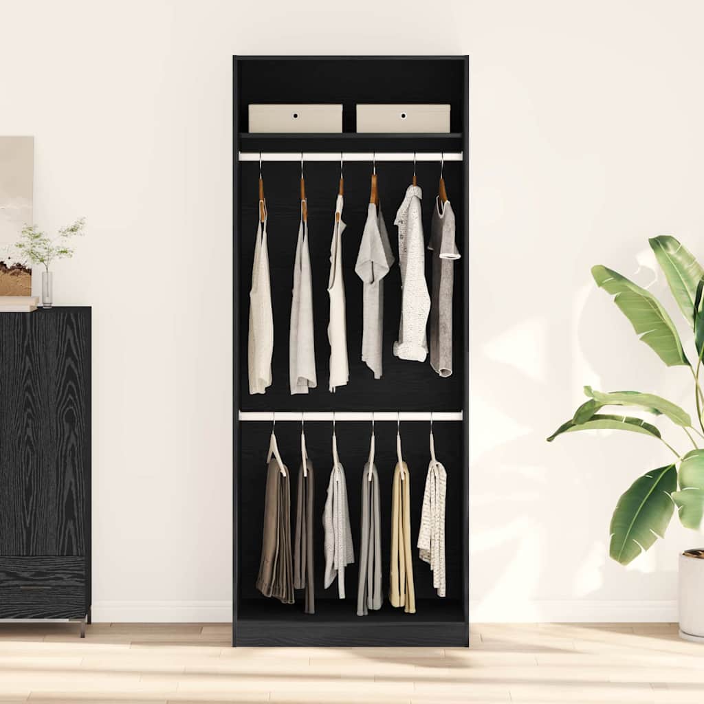 Kleiderschrank Offen mit 1 Regal aus Holzwerkstoff Schwarz Eiche 80 x 50 x 200 cm
