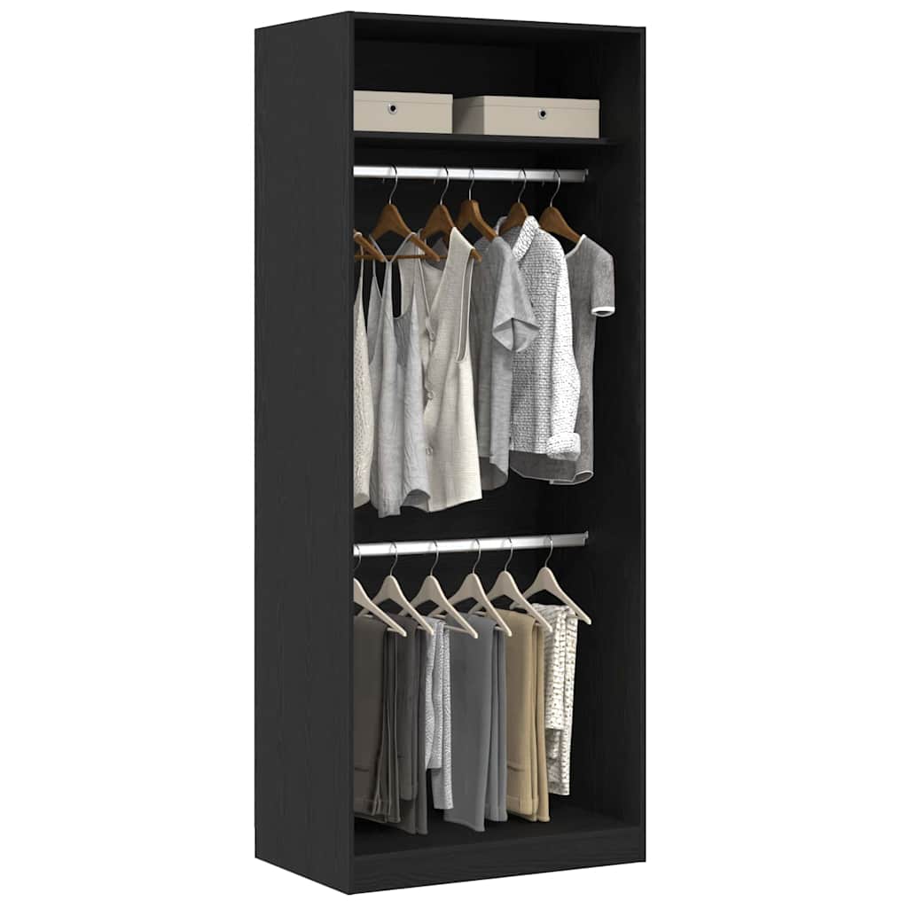 Kleiderschrank Offen mit 1 Regal aus Holzwerkstoff Schwarz Eiche 80 x 50 x 200 cm