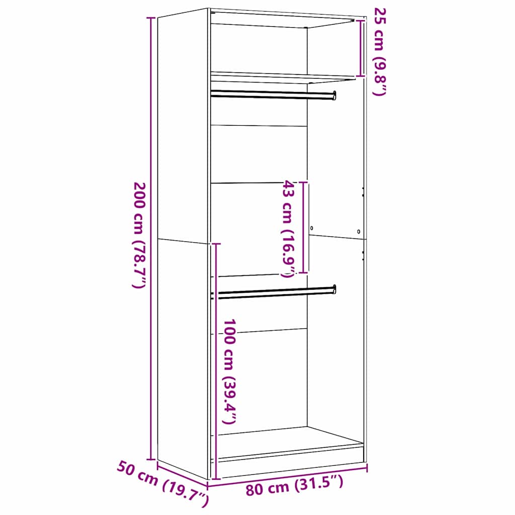 Kleiderschrank Offen mit 1 Regal aus Holzwerkstoff Schwarz Eiche 80 x 50 x 200 cm