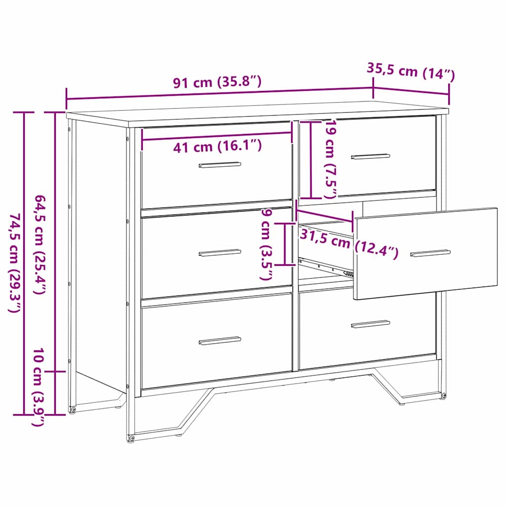 Kommode Mit Schubladen 2 Pcs 91 X 35,5 X 74,5 Cm