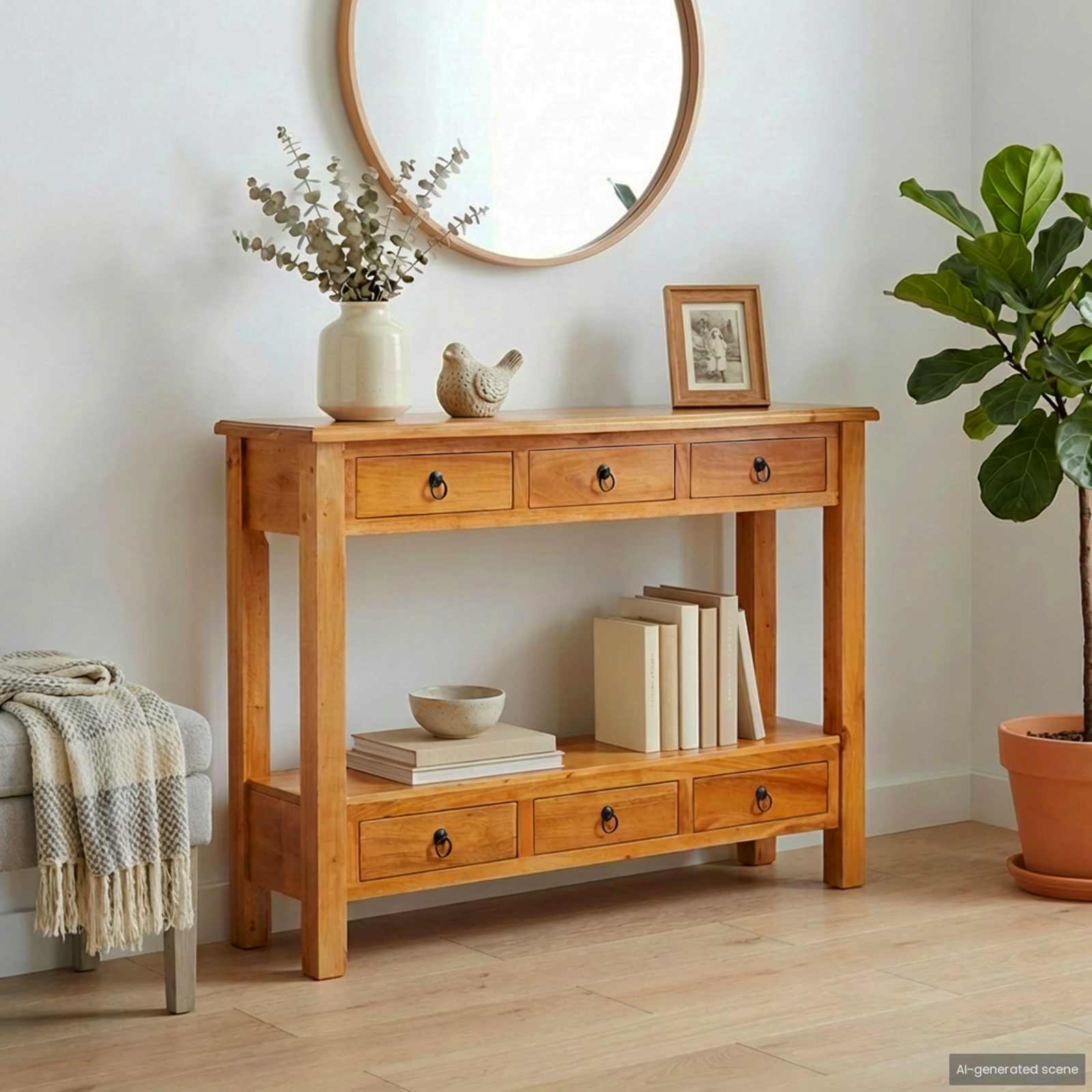 Konsolentisch Natur 115 X 32 X 76 Cm Massives Mahagoni Holz