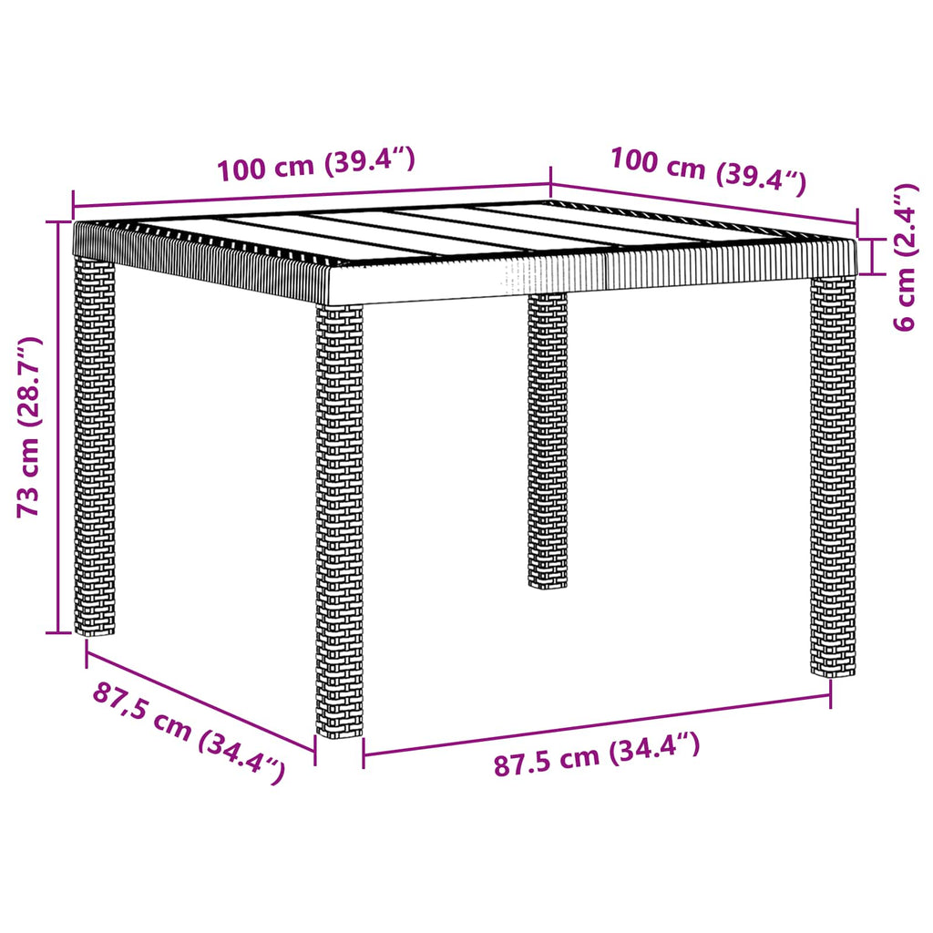 Gartentisch 100 X 100 X 73 Cm Poly-Rattan