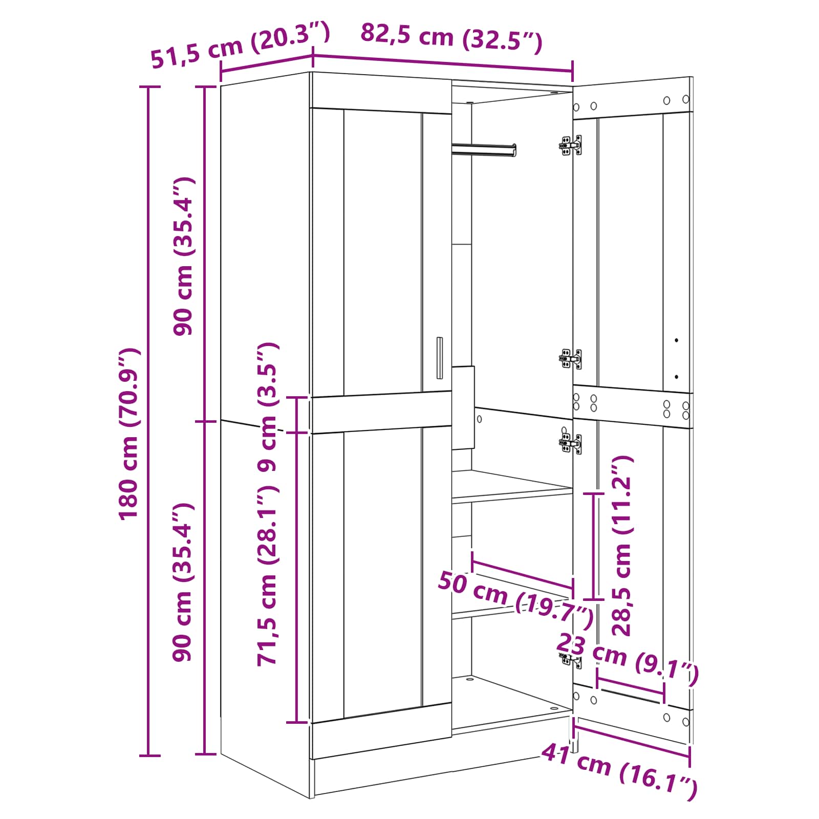 Kleiderschrank 82,5 X 51,5 X 180 Cm