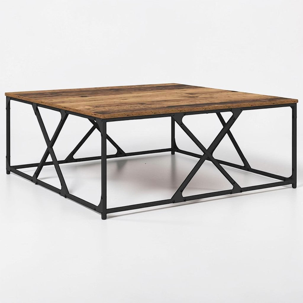 Moderner Wohnzimmertisch aus Holzwerkstoff mit Stahlbeinen - 100×100×40 cm, modernes Design in Altholz