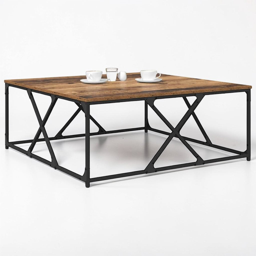 Moderner Wohnzimmertisch aus Holzwerkstoff mit Stahlbeinen - 100×100×40 cm, modernes Design in Altholz
