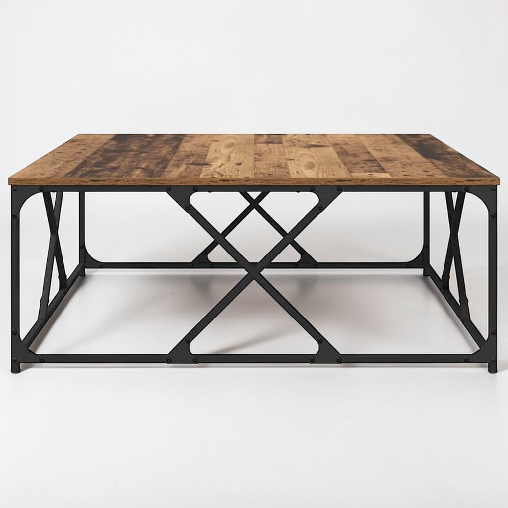 Moderner Wohnzimmertisch aus Holzwerkstoff mit Stahlbeinen - 100×100×40 cm, modernes Design in Altholz
