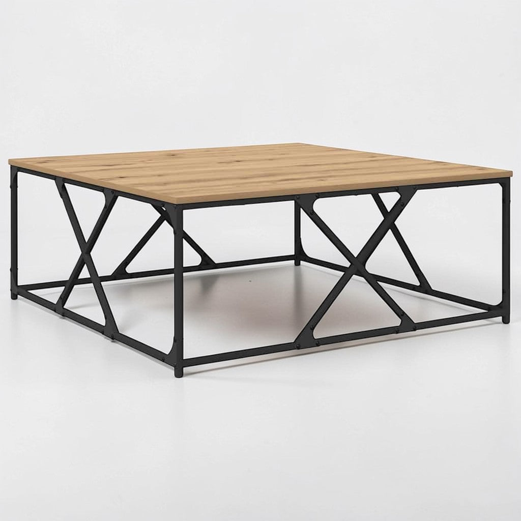 Moderner Wohnzimmertisch aus Holzwerkstoff mit Stahlbeinen - 100×100×40 cm, modernes Design in Artisan-Eiche