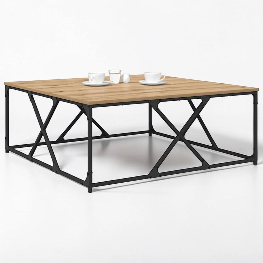 Moderner Wohnzimmertisch aus Holzwerkstoff mit Stahlbeinen - 100×100×40 cm, modernes Design in Artisan-Eiche