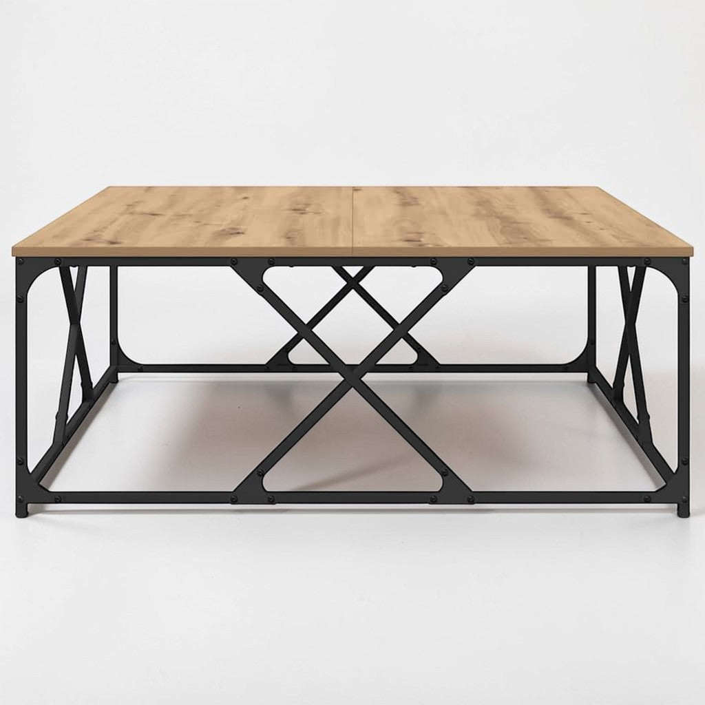 Moderner Wohnzimmertisch aus Holzwerkstoff mit Stahlbeinen - 100×100×40 cm, modernes Design in Artisan-Eiche